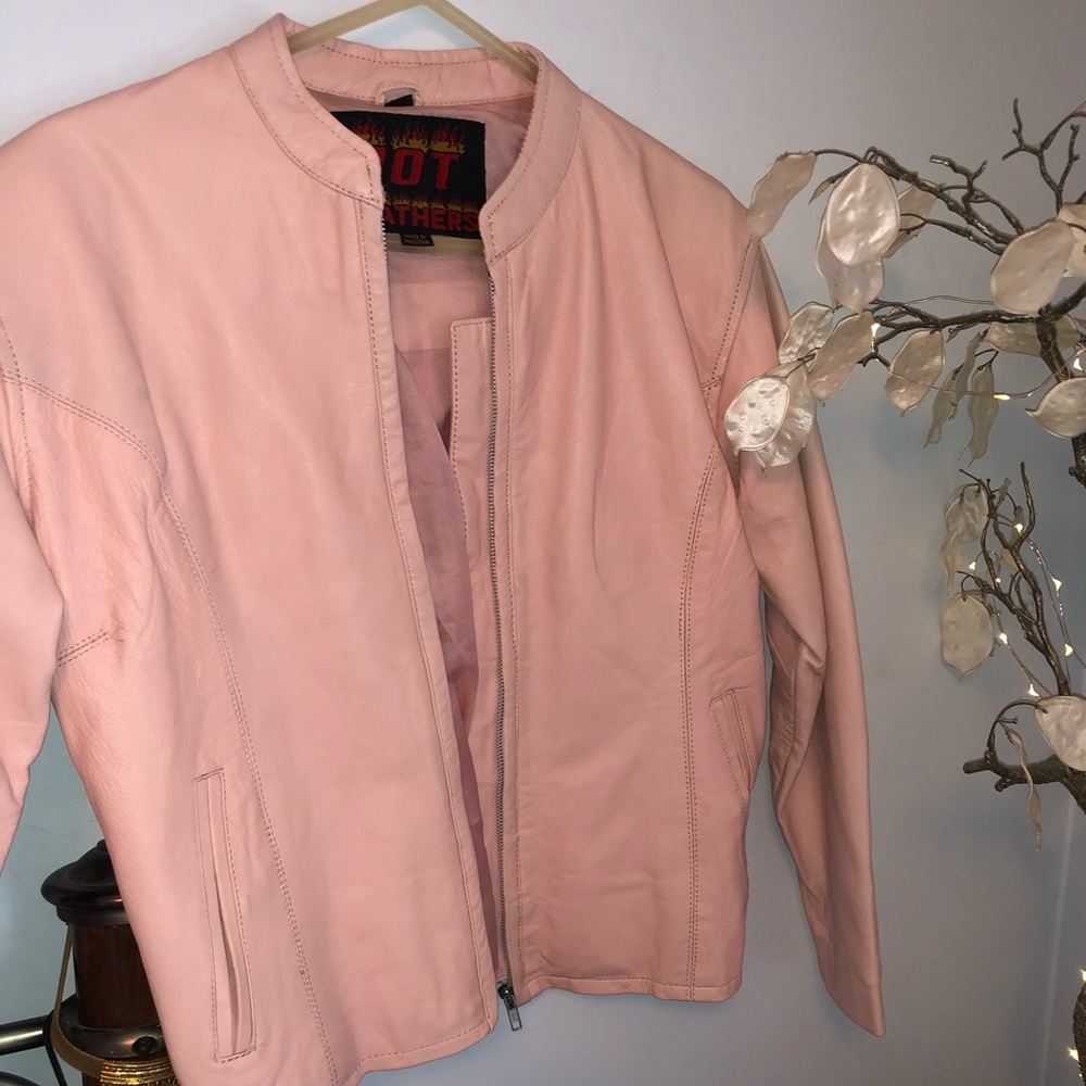 NWOT pink leather moto jacket sz Large